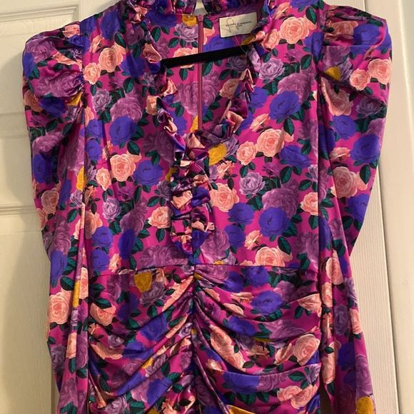 Giuseppe di Morabito Floral V Neck Puff Sleeve Mini Dress - Picture 6 of 7